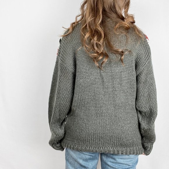 Vintage Chunky Knit Woven Plaid Argyle Striped Oversized Sweater Slouchy Cozy XL - Picture 3 of 8